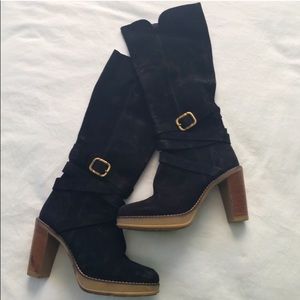 Black Suede Heel Boots